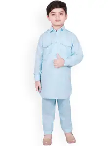 SG YUVRAJ Boys Blue Solid Kurta with Pyjamas