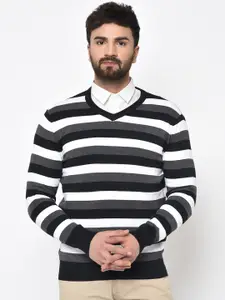 ARMISTO Men Black & White Striped Pullover Sweater