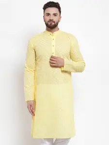 Jompers Men Yellow Embroidered Straight Kurta