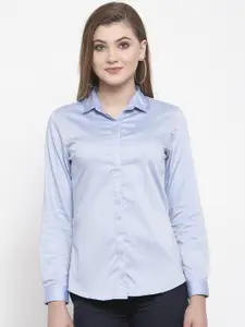 Hancock Women Blue Slim Fit Weave Solid Formal Shirt