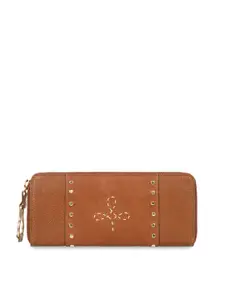 Hidesign Women Tan Brown Solid Leather Zip Around Wallet