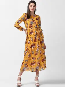 StyleStone Women Yellow Floral Print Fit and Flare Dress