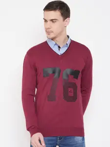 Duke Men Maroon & Black Printed Pullover Sweater