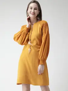 KASSUALLY Women Mustard Yellow Solid A-Line Dress