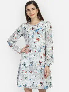 Yaadleen Women Off-White Printed Fit and Flare Dress