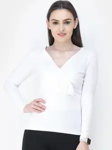 Cation Women White Solid Wrap Top