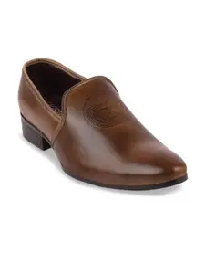 Fausto Men Brown Solid Formal Slip-On Shoes