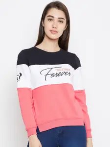 METTLE Women Pink & White Colourblocked Sweatshirt