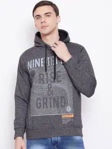 Duke Men Grey Melange Solid Hooded Sweatshirt