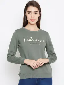 METTLE Women Olive Green & White Printed Sweatshirt