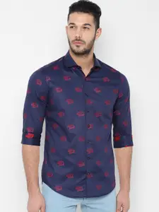 SIMON CARTER LONDON Men Navy Blue & Red Slim Fit Embroidered Casual Shirt