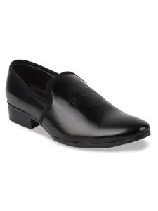 FAUSTO Men Black Solid Formal Slip-On Shoes