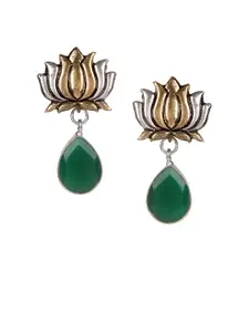 Bamboo Tree Jewels Green & Gold-Toned Floral Handcrafted Drop Earrings