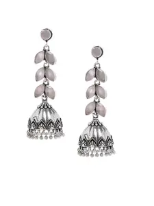 Bamboo Tree Jewels Pink & Silver-Toned Dome Shaped Handcrafted Jhumkas
