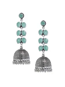 Bamboo Tree Jewels Blue & Silver-Toned Handcrafted Dome Shaped Jhumkas