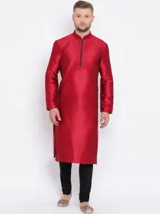 Sanwara Men Red Woven Design Straight Kurta