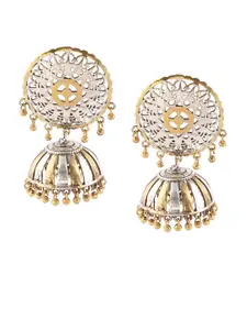 Fabstreet Gold-Plated & Silver-Toned Dome Shaped Jhumkas