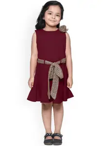 LilPicks Girls Maroon & Gold-Toned Solid Fit and Flare Dress