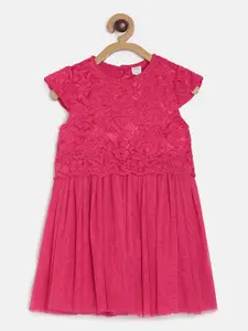 MINI KLUB Infant Pink Self Design A-Line Dress