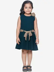 LilPicks Girls Teal Blue Solid Fit and Flare Dress