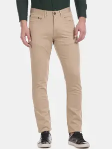 U.S. Polo Assn. Men Beige Slim Fit Solid Regular Trousers