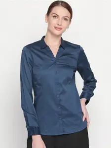 Annabelle by Pantaloons Women Blue Regular Fit Solid Formal Shirt