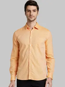 Parx Men Orange & Black Slim Fit Printed Casual Shirt