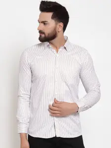 JAINISH Men White & Brown Regular Fit Striped Casual Shirt