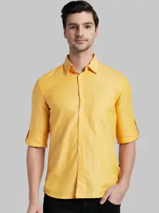 Parx Men Yellow Slim Fit Solid Casual Shirt