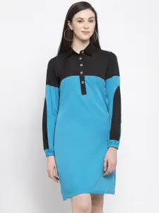 Karmic Vision Women Blue And Black Colourblocked T-shirt Dress