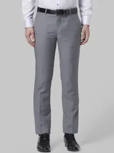 Park Avenue Men Grey Slim Fit Solid Formal Trousers