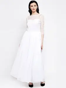 Karmic Vision Women White Self Design Maxi Dress