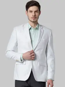 Park Avenue Men White Checked Super Slim-Fit Single-Breasted Formal Blazer