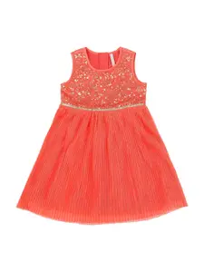 Pantaloons Junior Girls Peach-Coloured Embellished Fit and Flare Dress