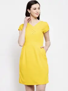 Karmic Vision Women Yellow Solid Fit and Flare Dress
