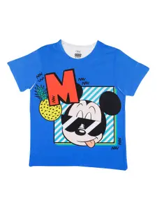 YK Disney Boys Blue Mickey Mouse Printed Round Neck T-shirt
