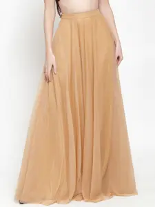 Just Wow Beige High-Rise Flared Party Wear Maxi Skirt