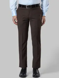 Raymond Men Brown Checked Slim Fit Formal Trousers