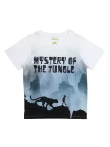 YK Disney Boys White Jungle Book Printed Round Neck T-shirt