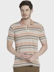 ColorPlus Men Brown Striped Polo Collar T-shirt