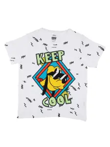 YK Disney Boys White Mickey and Friends Pluto Print Round Neck T-shirt