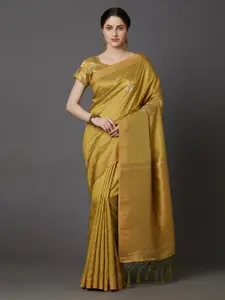 Mitera Olive Green Silk Blend Woven Design Banarasi Saree