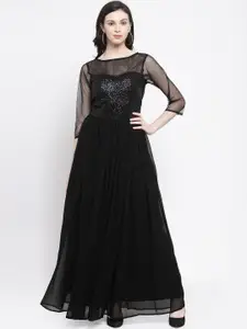 Karmic Vision Women Black Embellished Maxi Dress