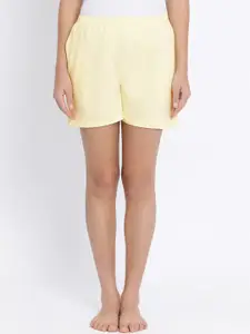Clovia Women Yellow Solid Lounge Shorts