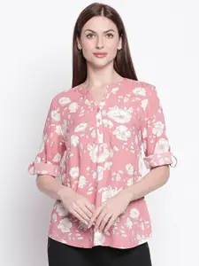 Honey by Pantaloons Women Pink & White Printed Shirt Style Top