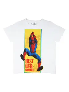 YK Marvel Boys White Avengers Spiderman Print Round Neck T-shirt
