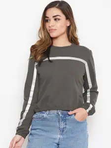 JUMP USA Women Charcoal Grey Striped Sweatshirt