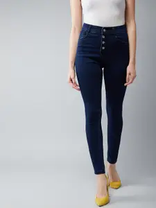 DOLCE CRUDO Women Navy Blue Super Skinny Fit High-Rise Clean Look Stretchable Jeans