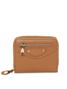 Ginger by Lifestyle Women Tan Brown Solid Zip Around Wallet