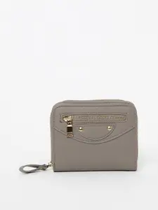 Ginger by Lifestyle Women Grey Solid Zip Around Wallet